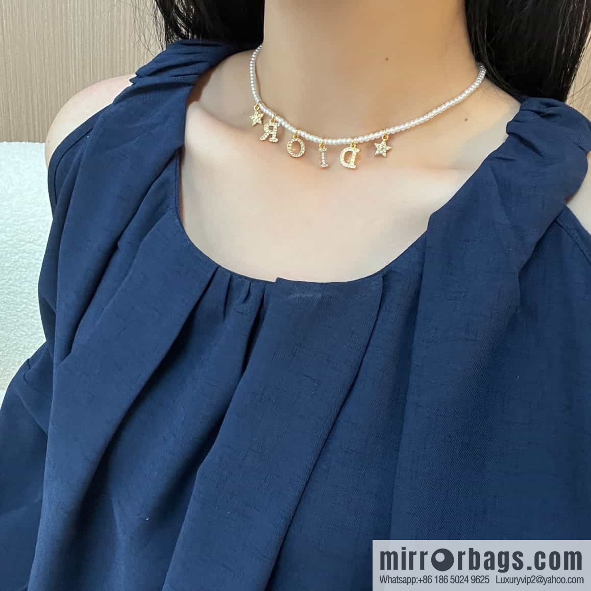 New ☑️ Dior full diamond letter fringed pearl necklace