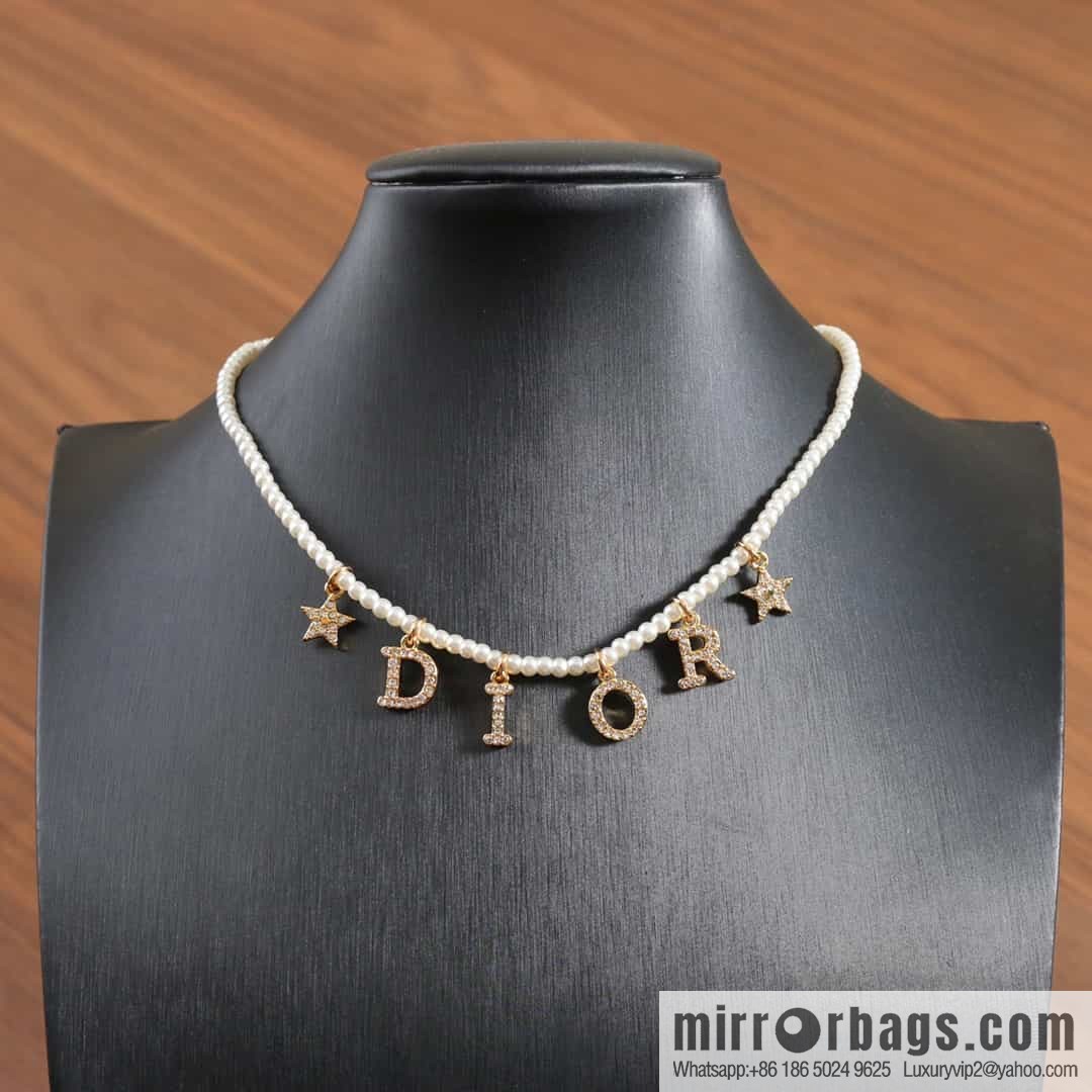 New ☑️ Dior full diamond letter fringed pearl necklace