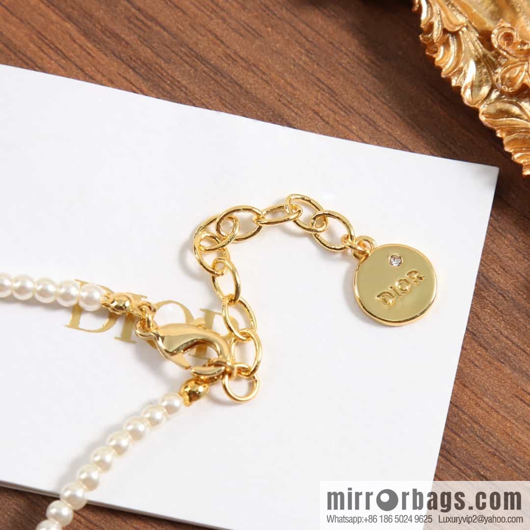 New ☑️ Dior full diamond letter fringed pearl necklace
