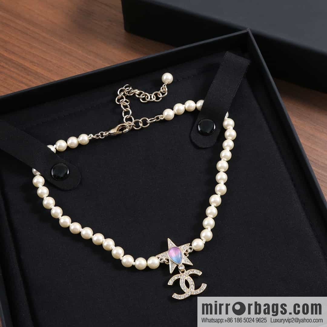 New ☑️ Chanel Double C Pentagram ⭐ Star Pearl Necklace
