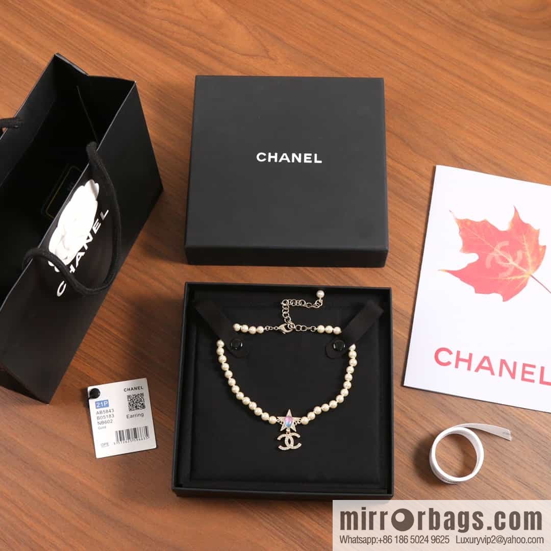 New ☑️ Chanel Double C Pentagram ⭐ Star Pearl Necklace
