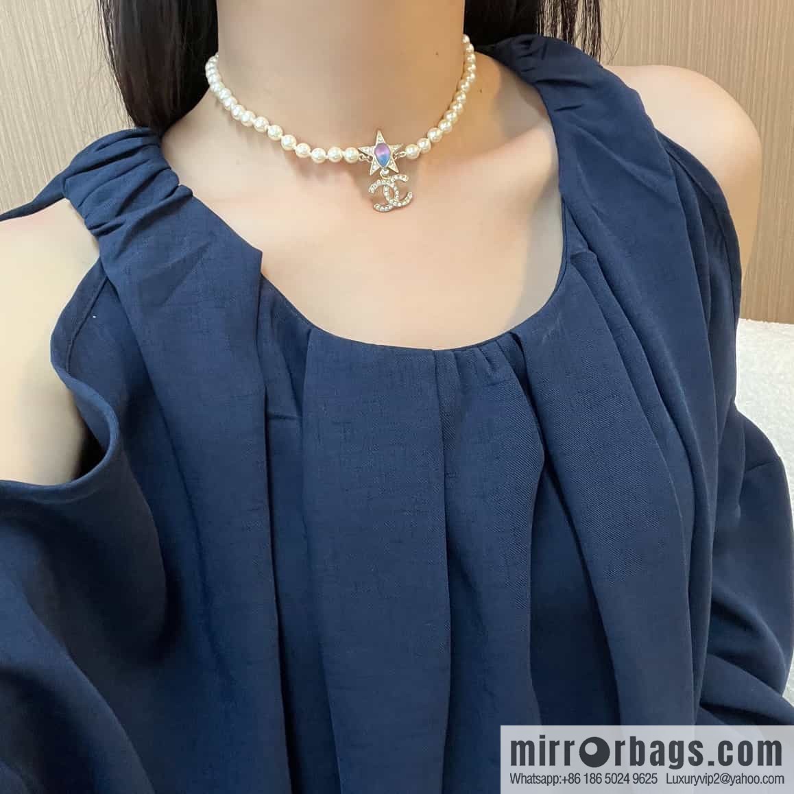 New ☑️ Chanel Double C Pentagram ⭐ Star Pearl Necklace