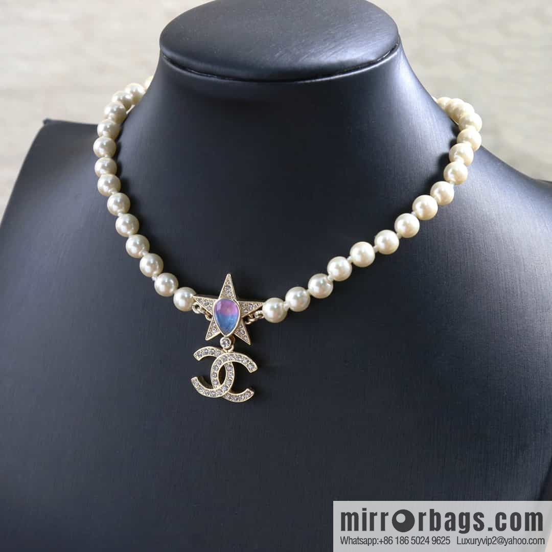 New ☑️ Chanel Double C Pentagram ⭐ Star Pearl Necklace
