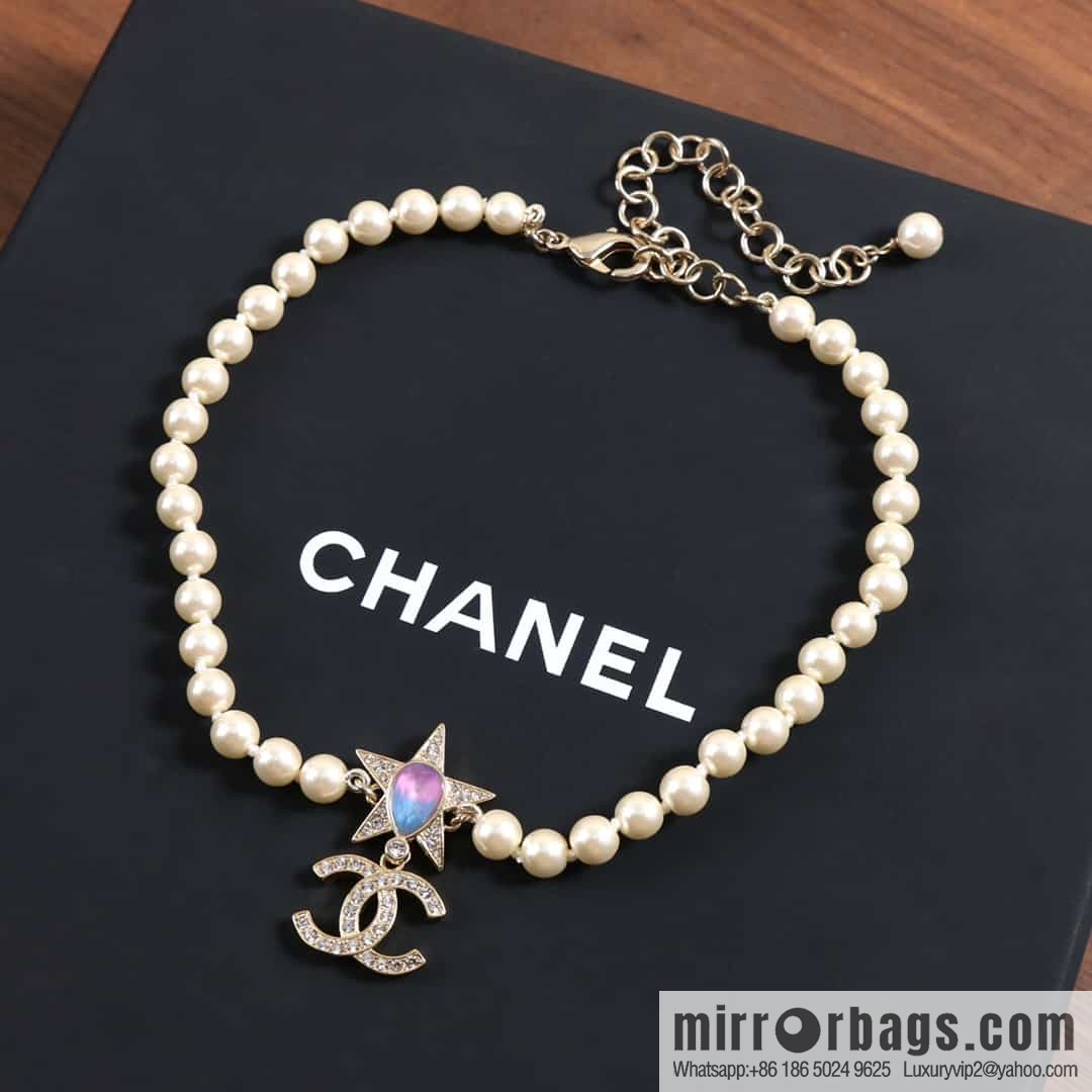 New ☑️ Chanel Double C Pentagram ⭐ Star Pearl Necklace
