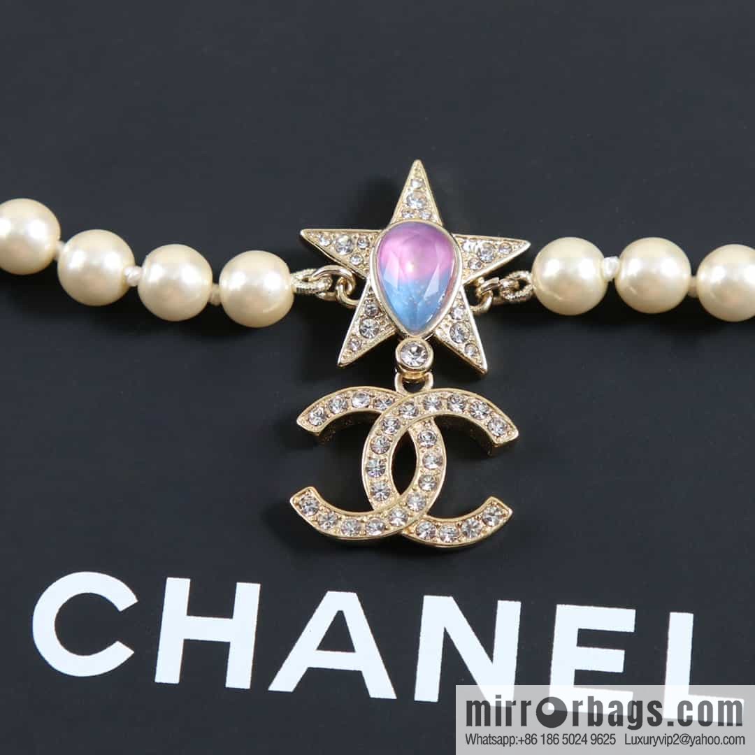 New ☑️ Chanel Double C Pentagram ⭐ Star Pearl Necklace