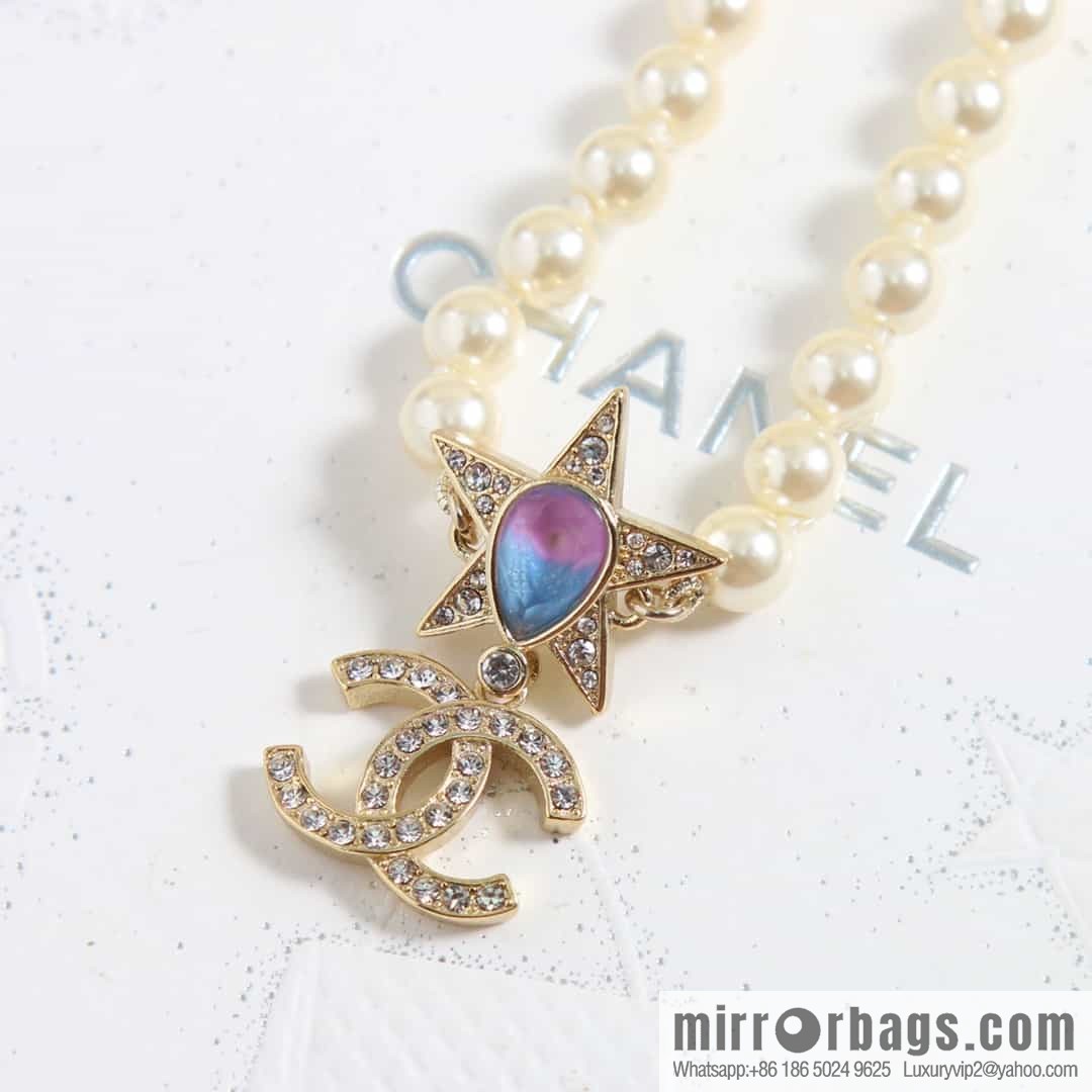 New ☑️ Chanel Double C Pentagram ⭐ Star Pearl Necklace