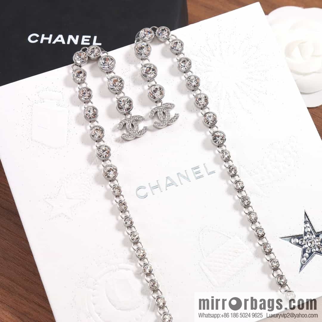 New ☑️ Chanel double c silver round diamond tassel long stud earrings