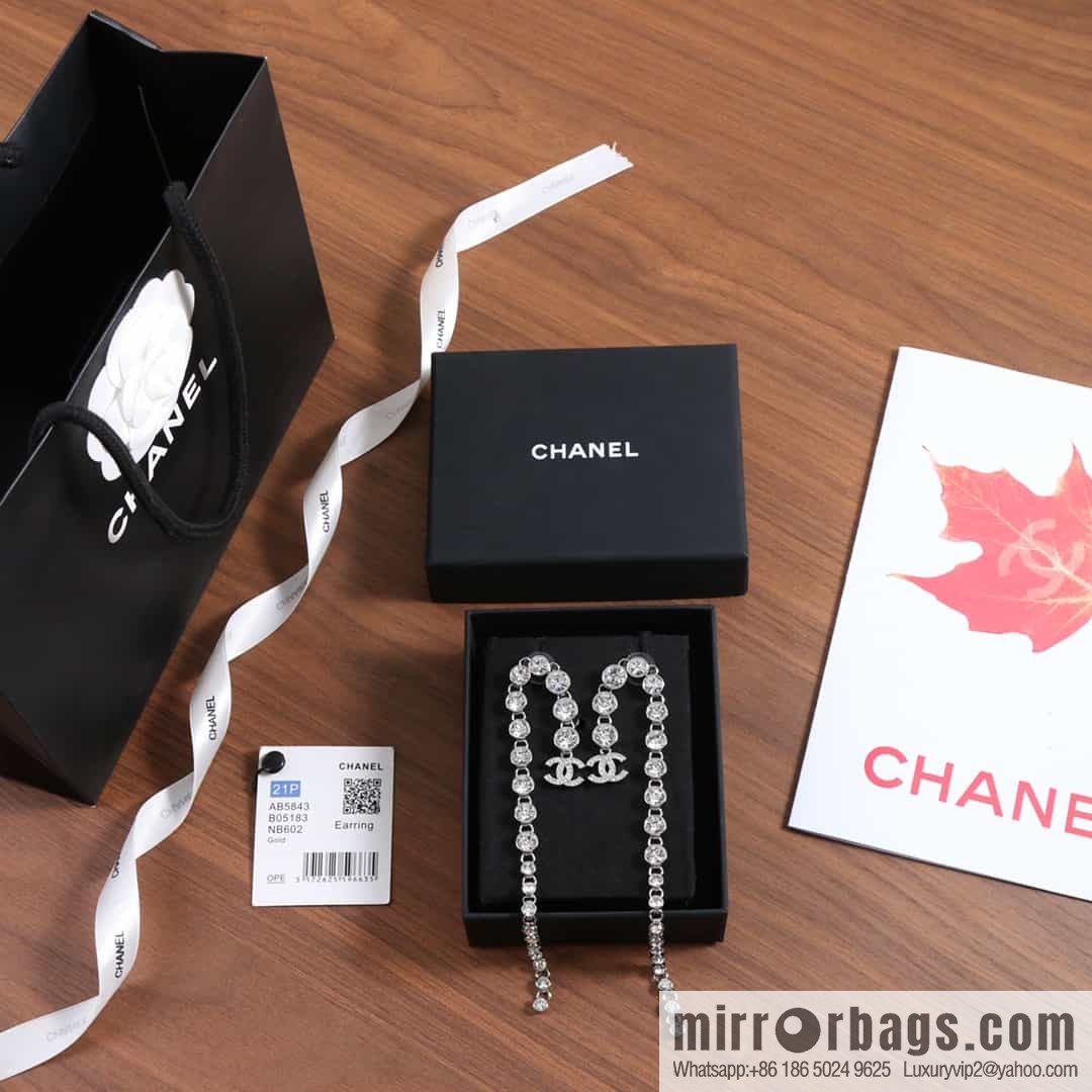 New ☑️ Chanel double c silver round diamond tassel long stud earrings