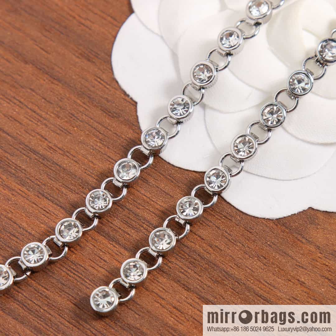 New ☑️ Chanel double c silver round diamond tassel long stud earrings