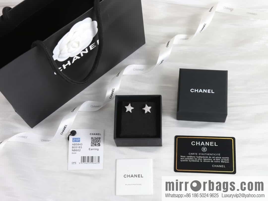 Chanel full diamond pentagram ⭐ star earrings earrings