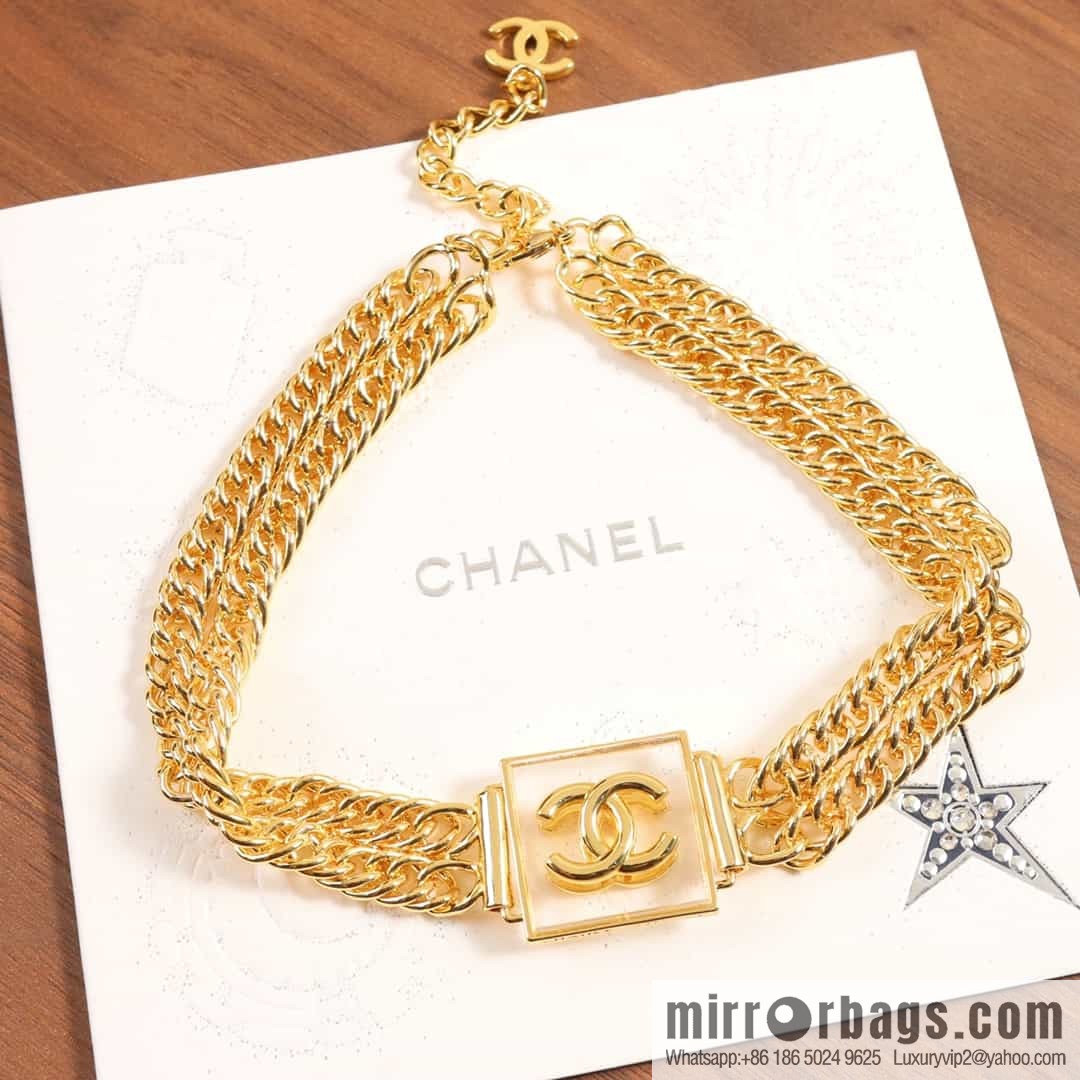 New ☑️ Chanel Double C Square Acrylic Gold Necklace Necklace