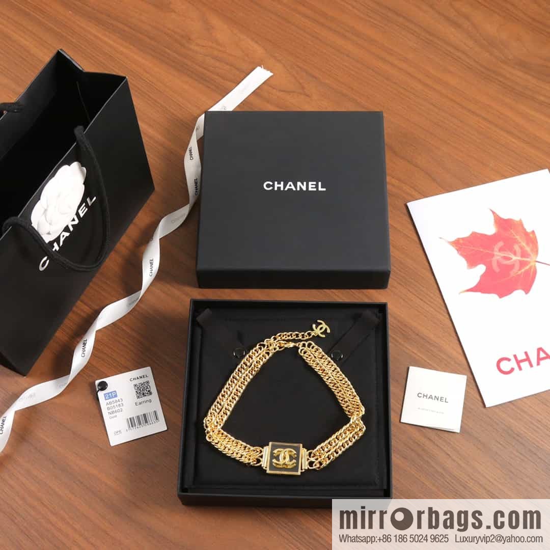 New ☑️ Chanel Double C Square Acrylic Gold Necklace Necklace