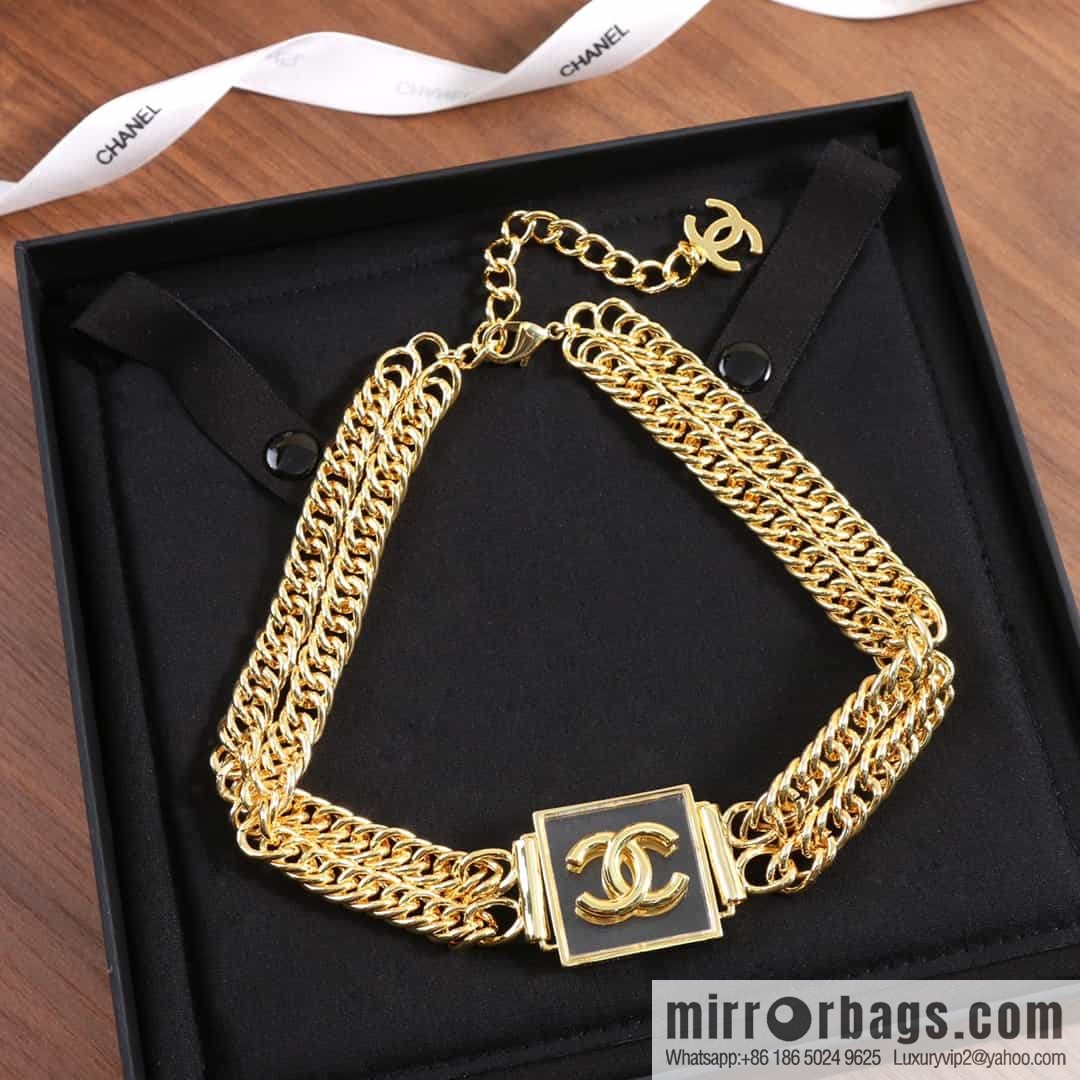 New ☑️ Chanel Double C Square Acrylic Gold Necklace Necklace