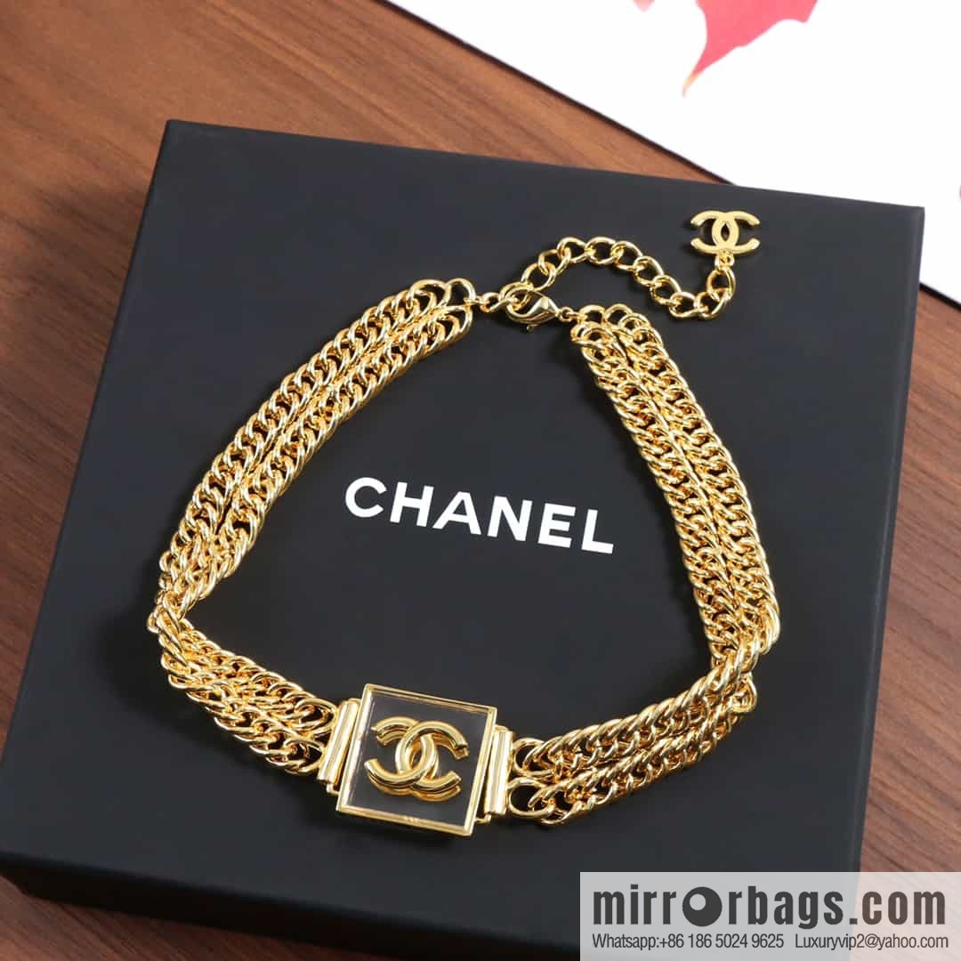 New ☑️ Chanel Double C Square Acrylic Gold Necklace Necklace