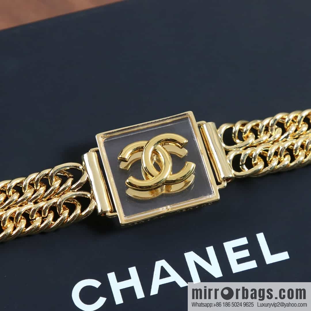 New ☑️ Chanel Double C Square Acrylic Gold Necklace Necklace