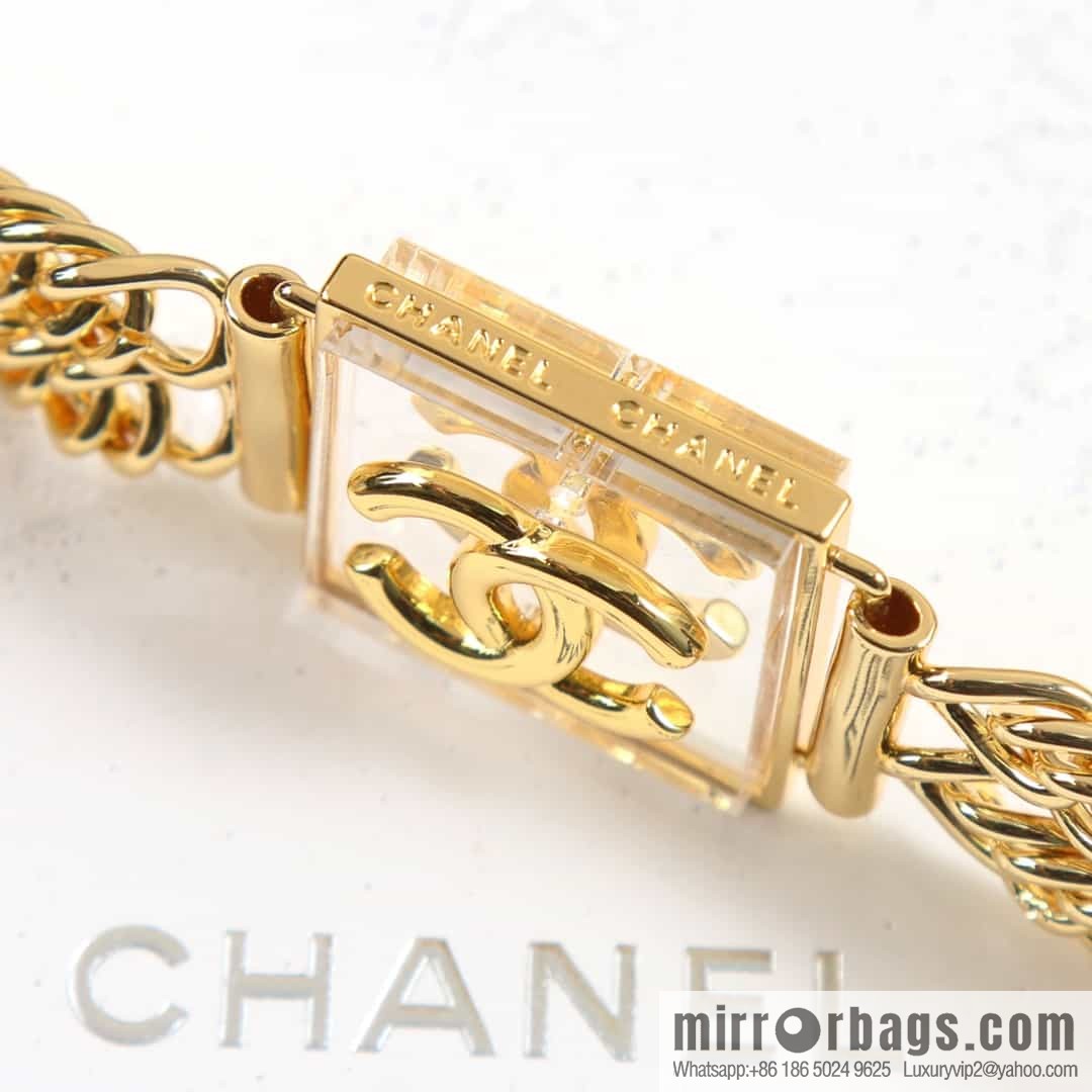 New ☑️ Chanel Double C Square Acrylic Gold Necklace Necklace