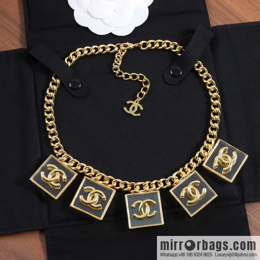 New ☑️ Chanel Double C Square Acrylic Gold Necklace Necklace