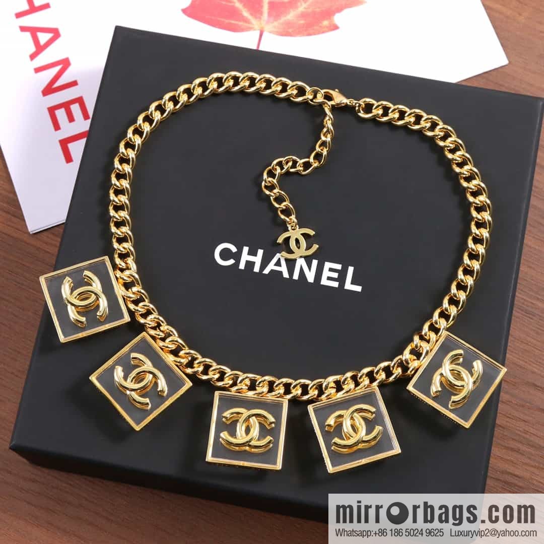 New ☑️ Chanel Double C Square Acrylic Gold Necklace Necklace