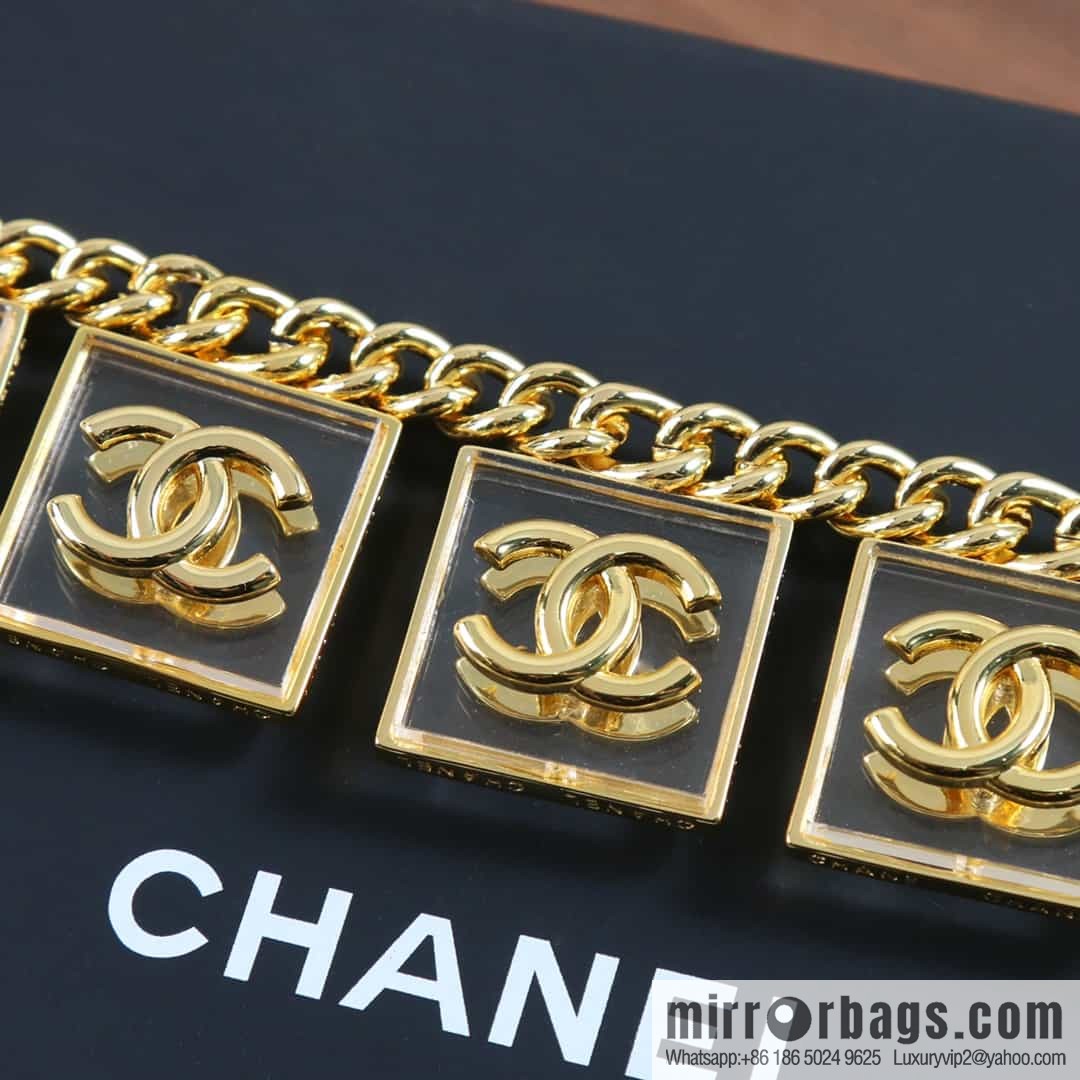 New ☑️ Chanel Double C Square Acrylic Gold Necklace Necklace