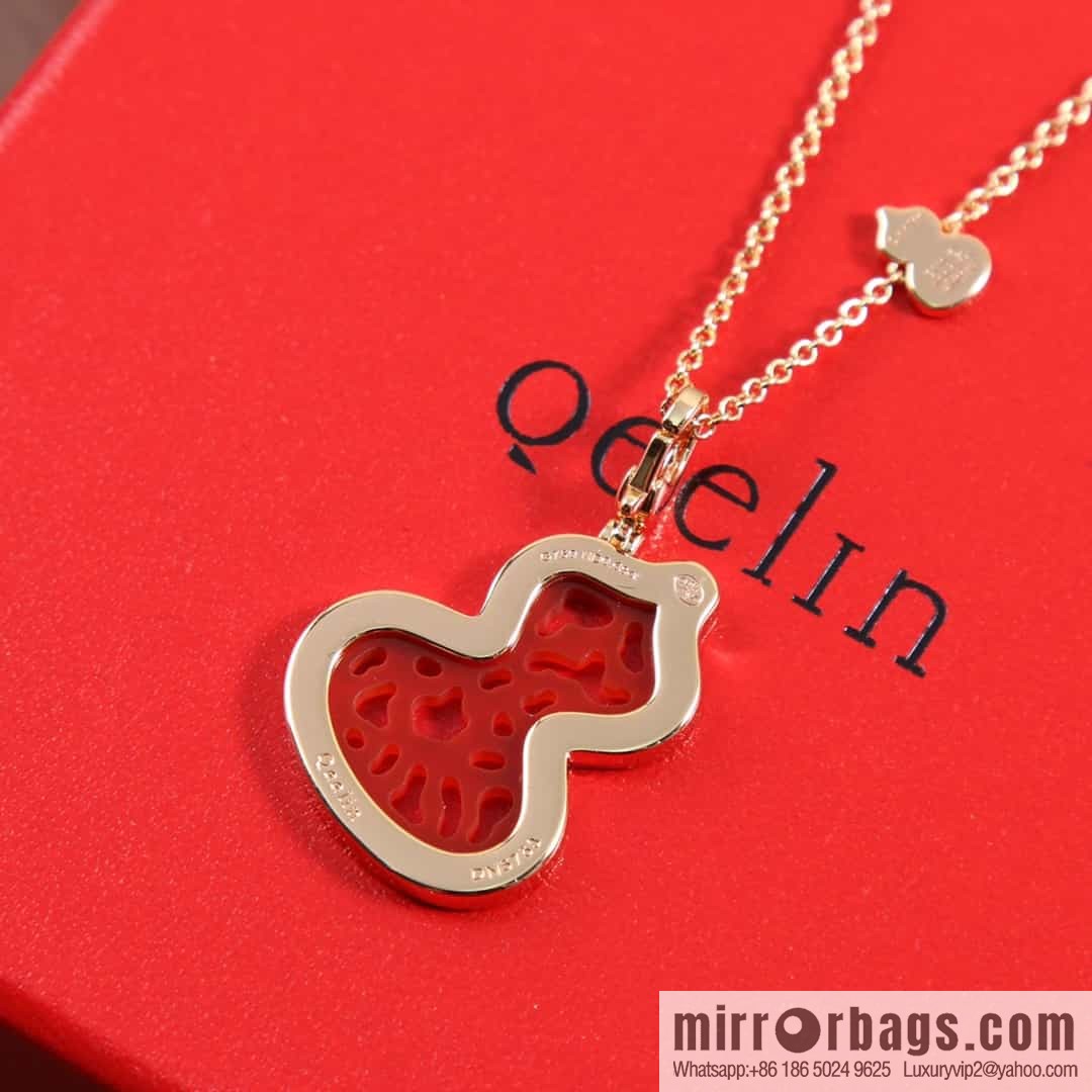 Qeelin unicorn hollow imitation coral lace paper-cut gourd necklace