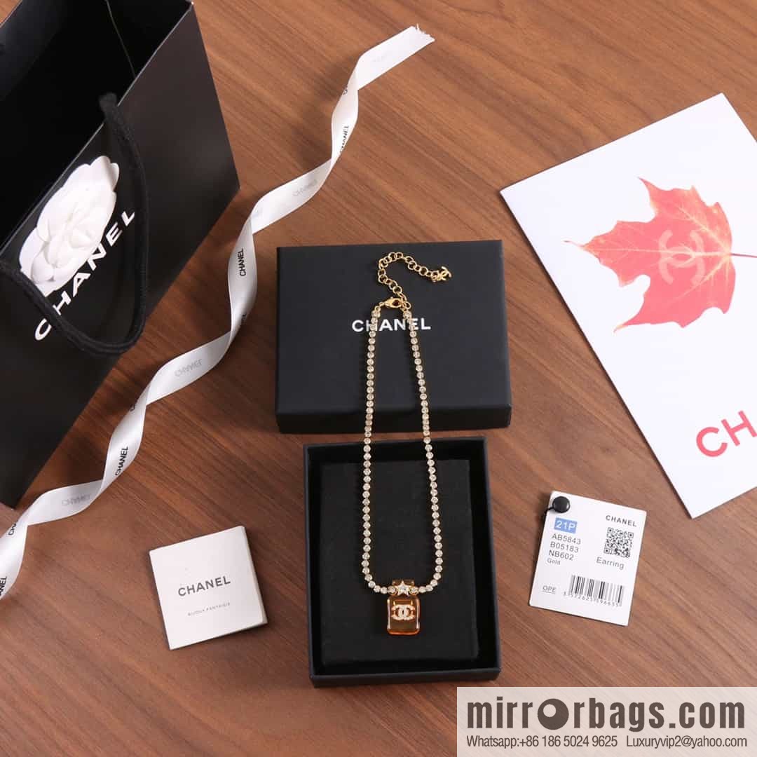 New ☑️ Chanel double c orange yellow perfume bottle necklace