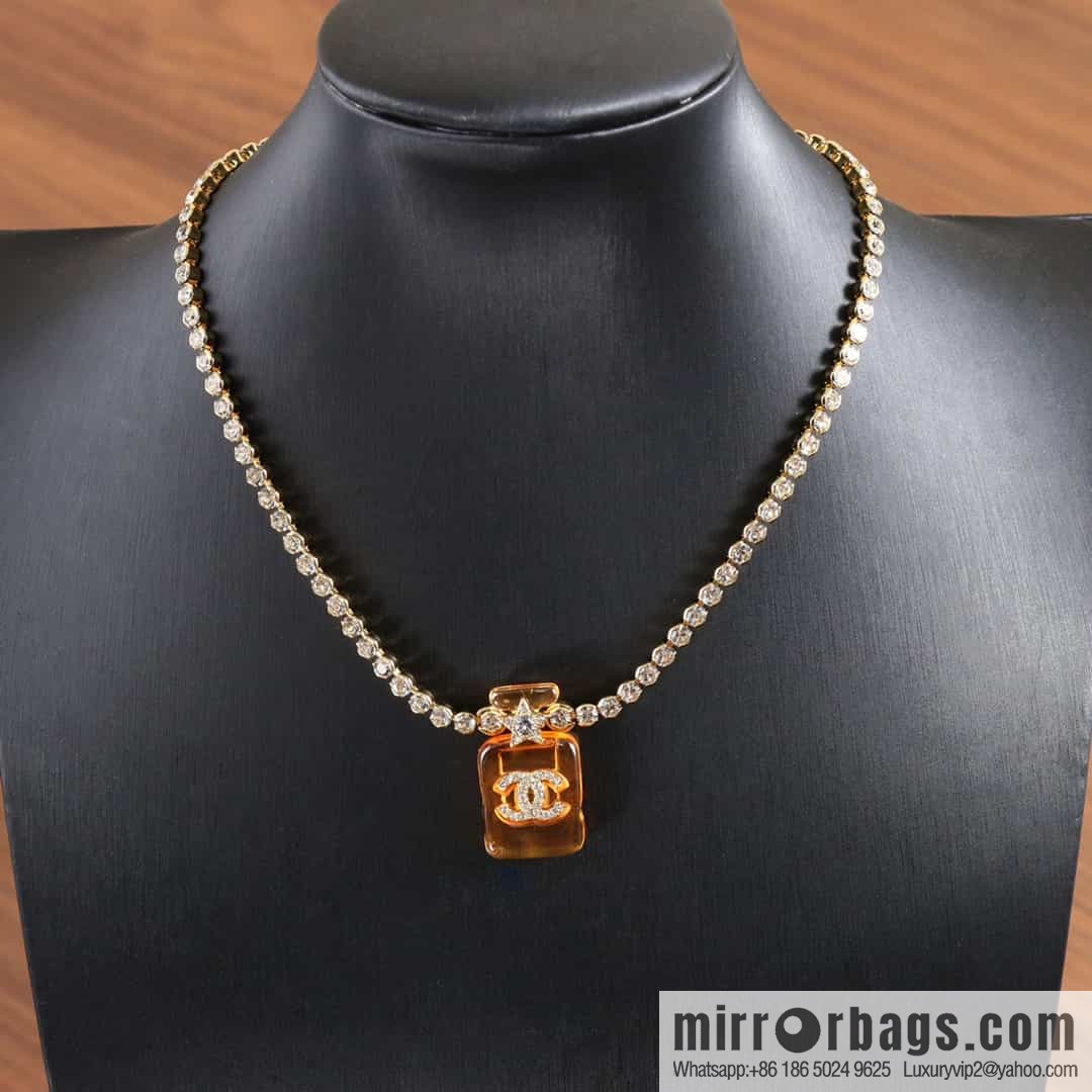 New ☑️ Chanel double c orange yellow perfume bottle necklace