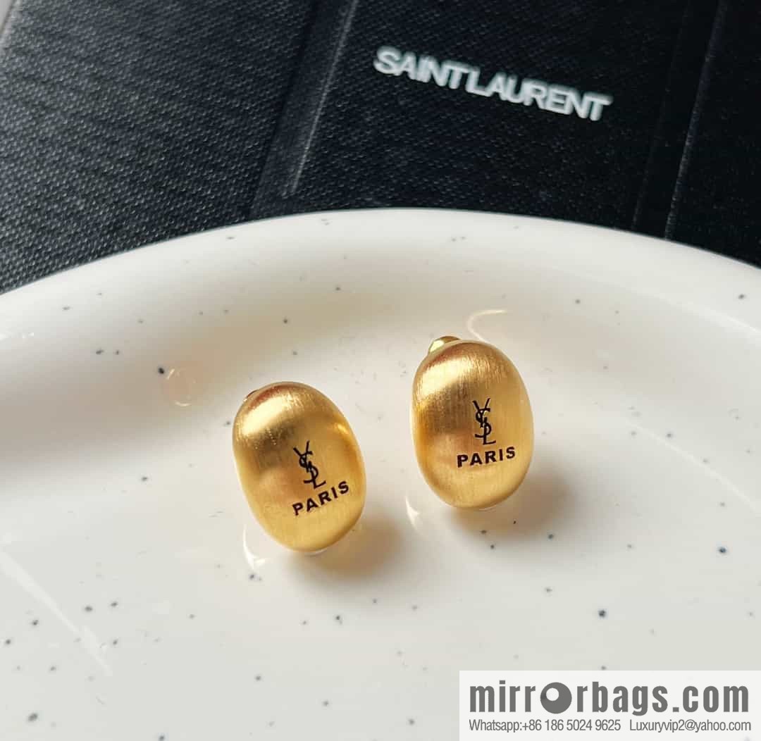 Saint Laurent Silver YSL Brushed Oval Stud Earrings