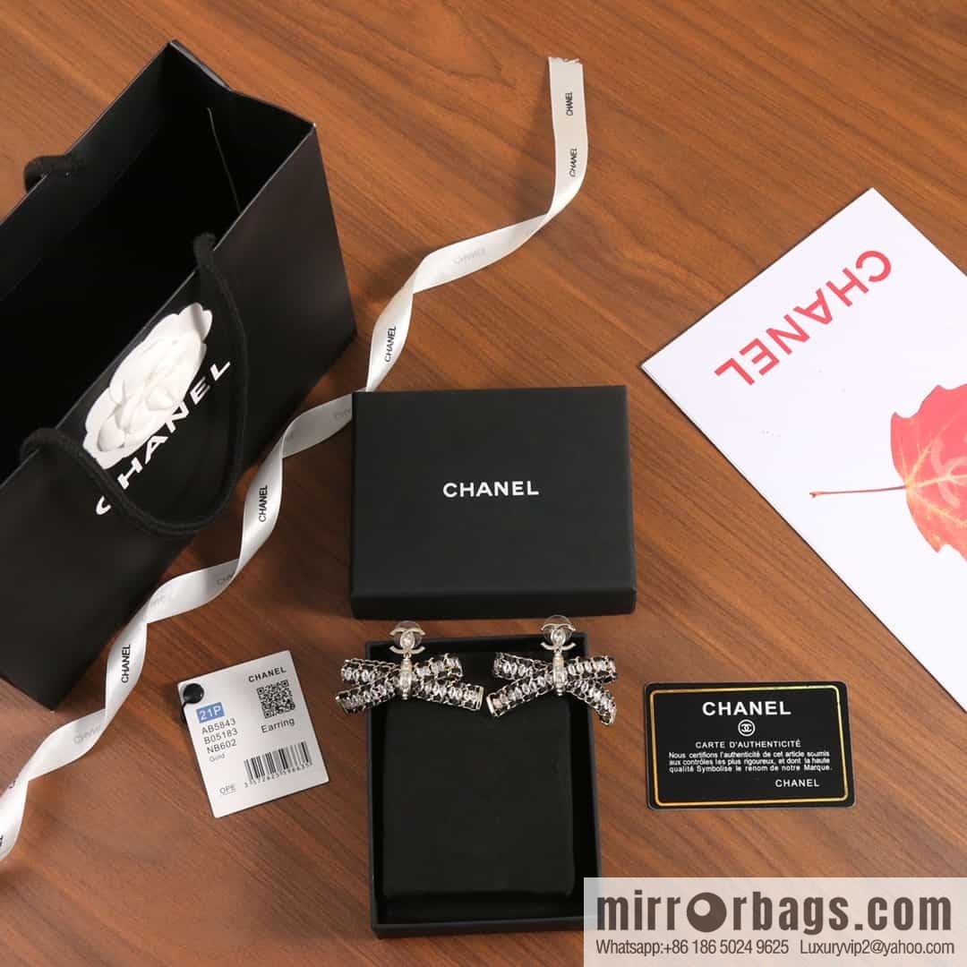 New ☑️ Chanel double c black leather rope bow stud earrings
