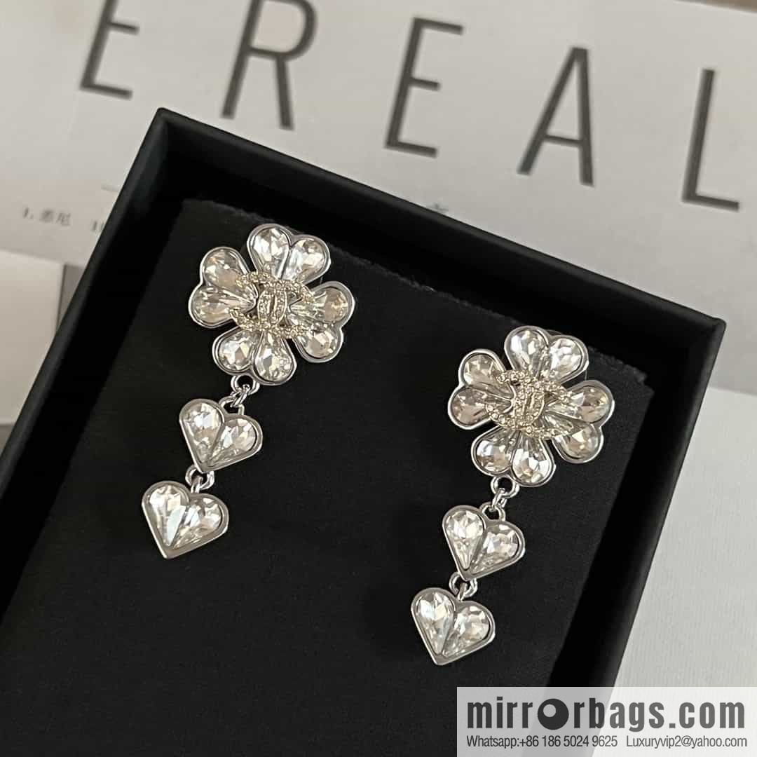 New ☑️ Chanel c3 double c full diamond peach heart love stud earrings