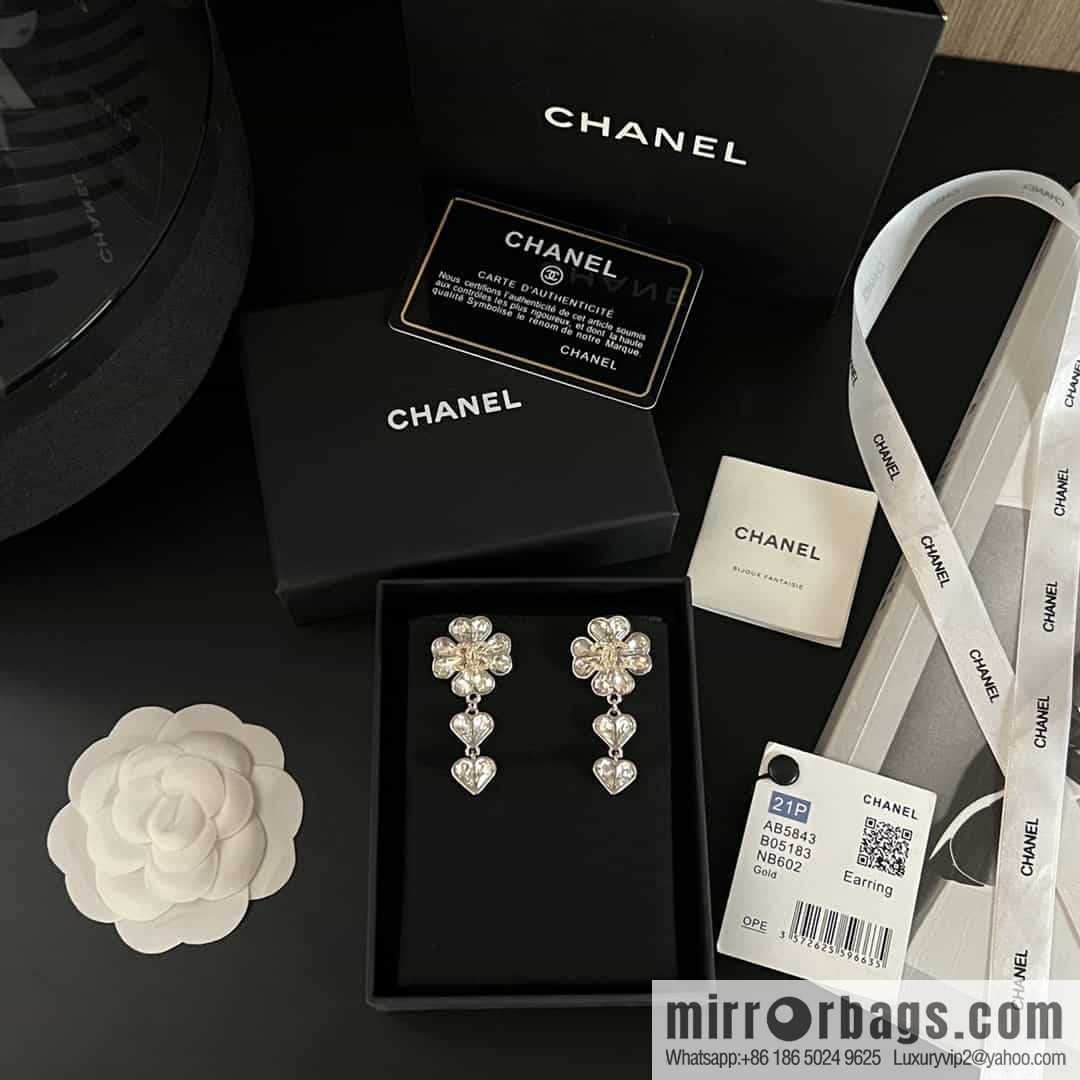 New ☑️ Chanel c3 double c full diamond peach heart love stud earrings