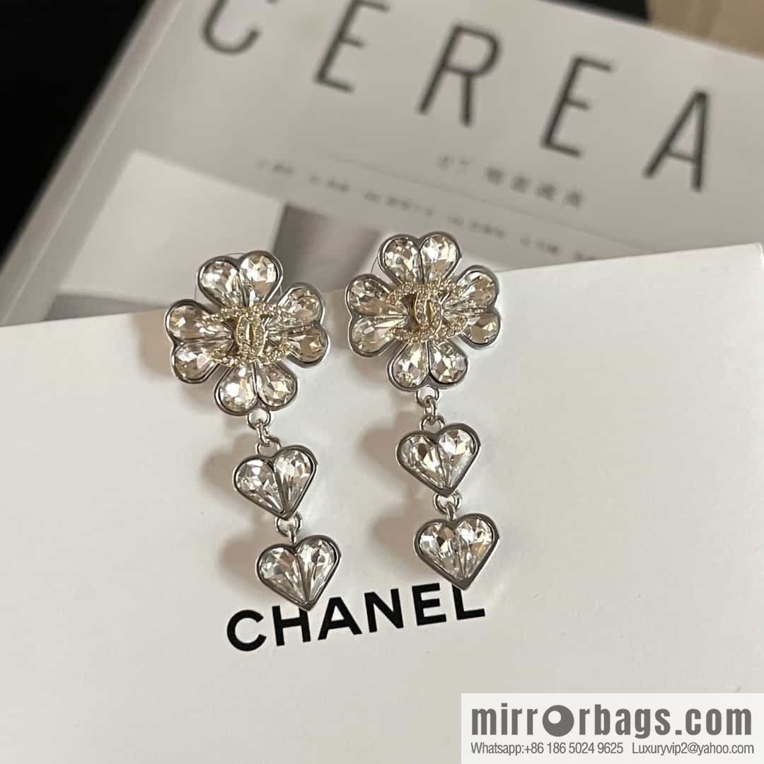 New ☑️ Chanel c3 double c full diamond peach heart love stud earrings