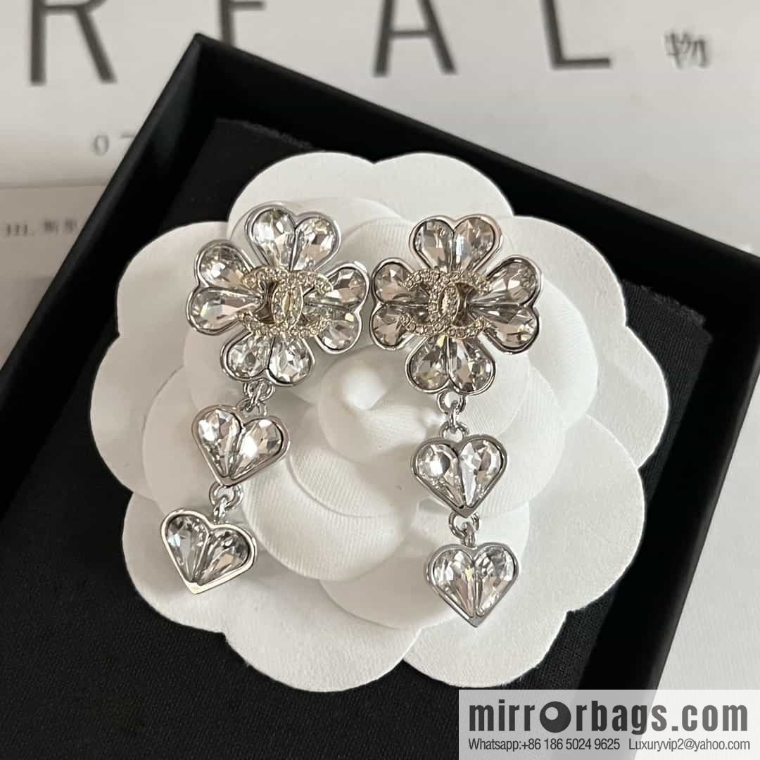 New ☑️ Chanel c3 double c full diamond peach heart love stud earrings