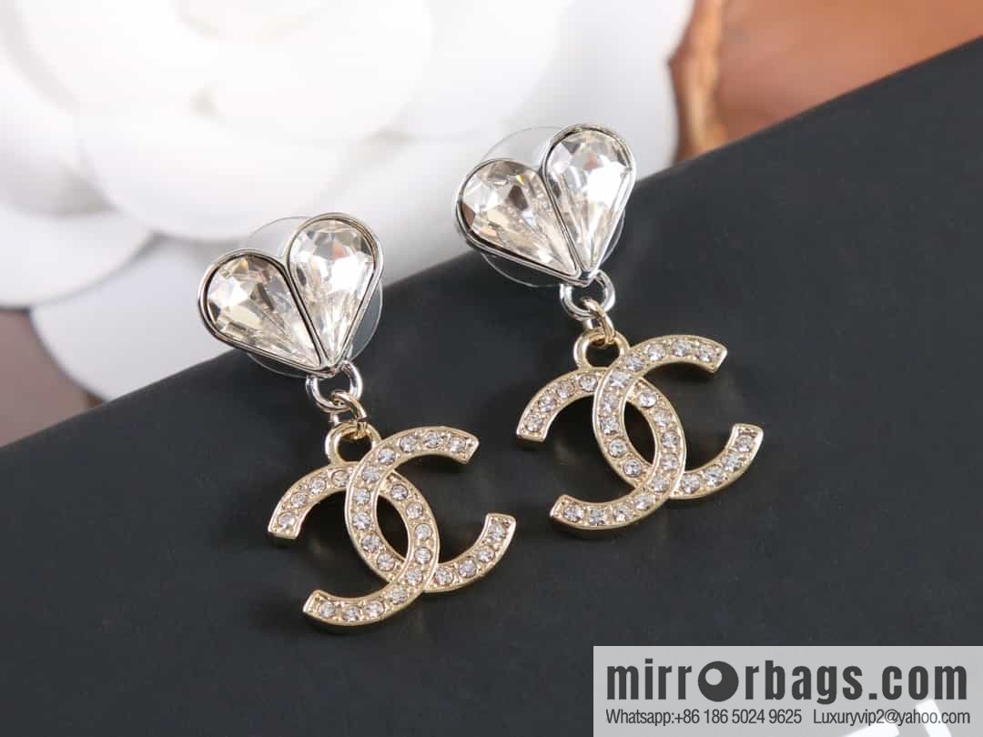 New ☑️ Chanel c2 double c full diamond peach heart love stud earrings