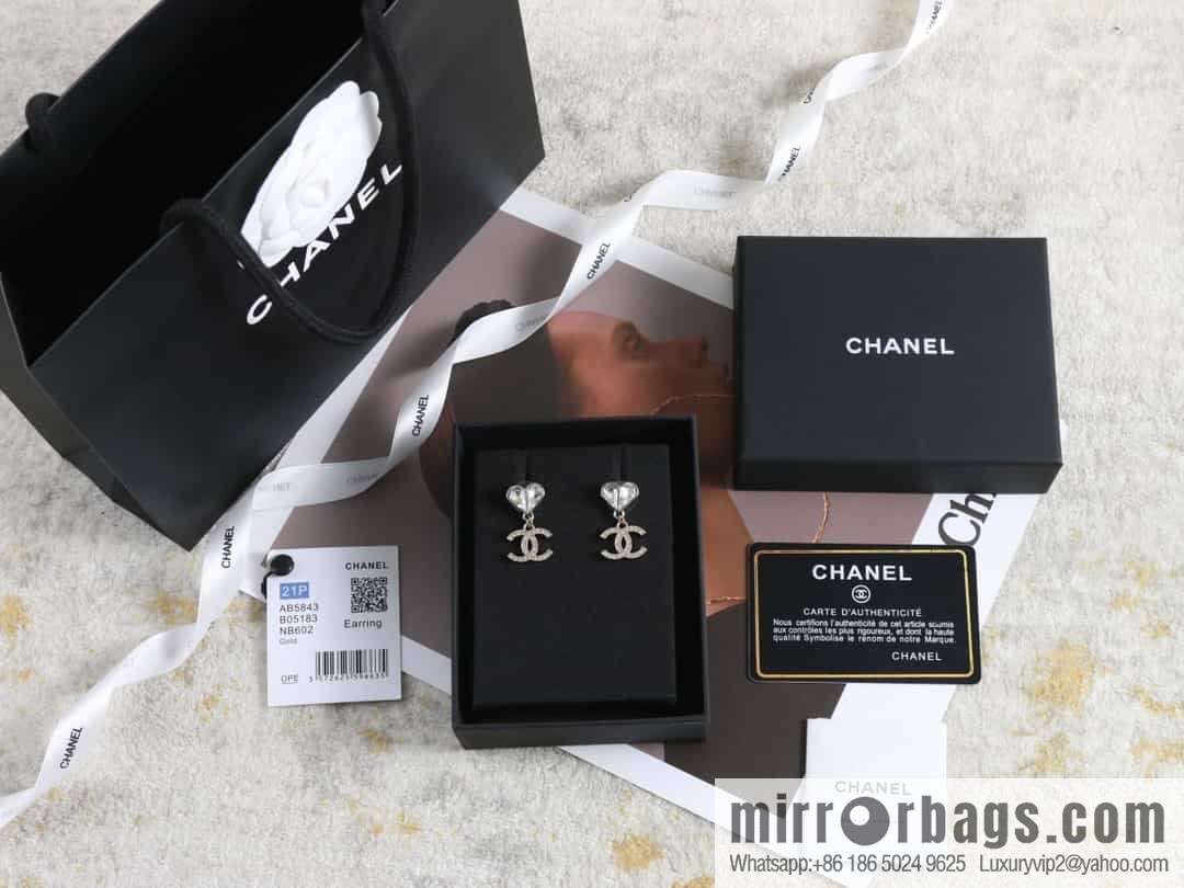 New ☑️ Chanel c2 double c full diamond peach heart love stud earrings