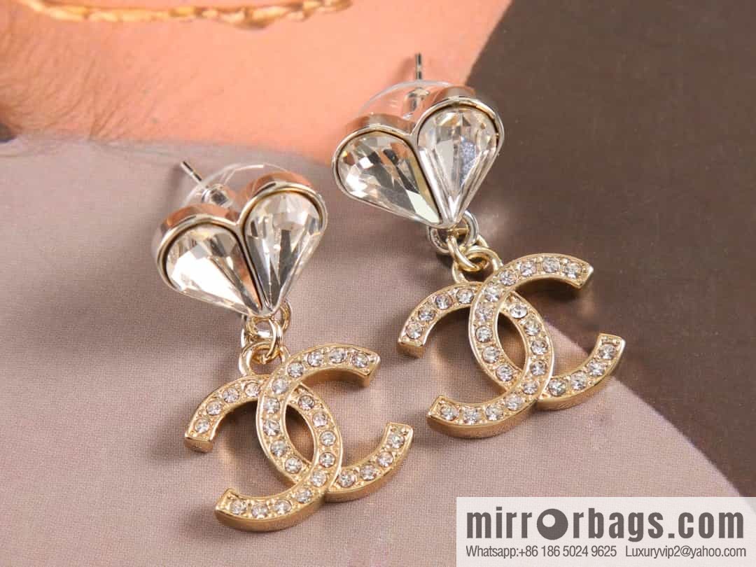 New ☑️ Chanel c2 double c full diamond peach heart love stud earrings