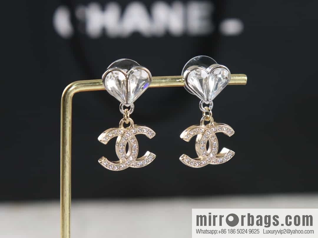 New ☑️ Chanel c2 double c full diamond peach heart love stud earrings
