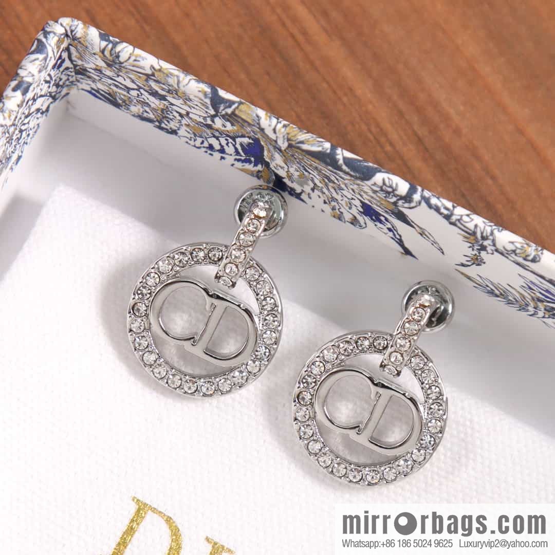 New ☑️ DIOR silver diamond CD stud earrings