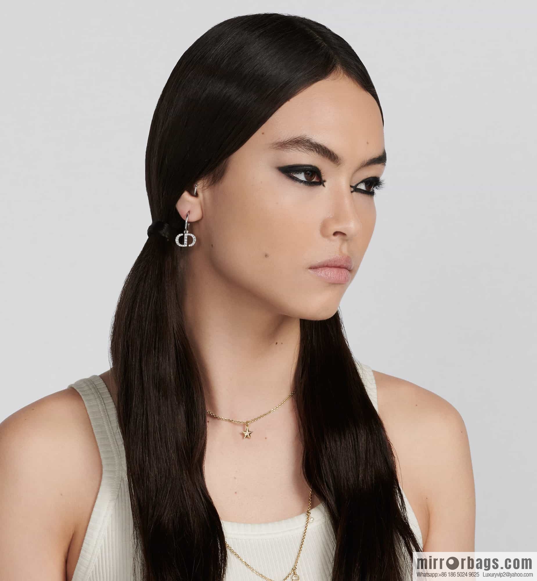 New ☑️ DIOR Asymmetrical Full Diamond CD Pearl Stud Earrings
