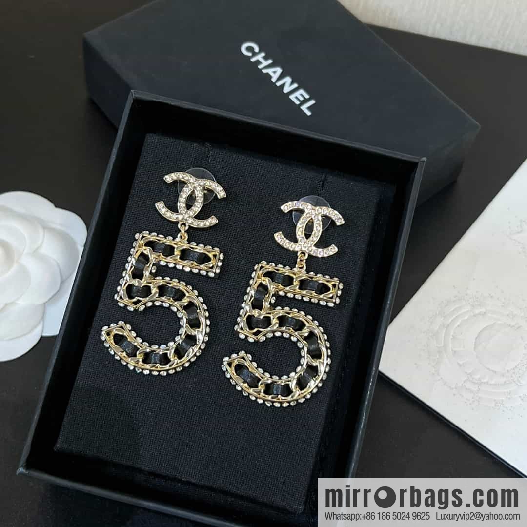 New ☑️ Chanel c2 double c No. 5 black leather rope earrings