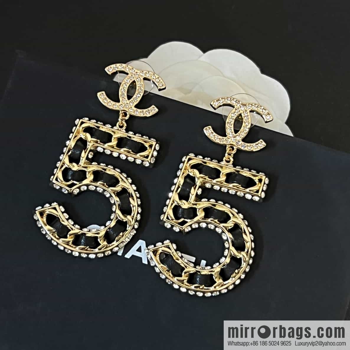 New ☑️ Chanel c2 double c No. 5 black leather rope earrings