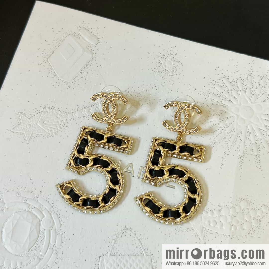 New ☑️ Chanel c2 double c No. 5 black leather rope earrings