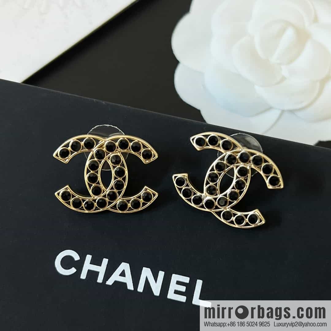 New ☑️ chanel c1 double c black diamond earrings stud earrings