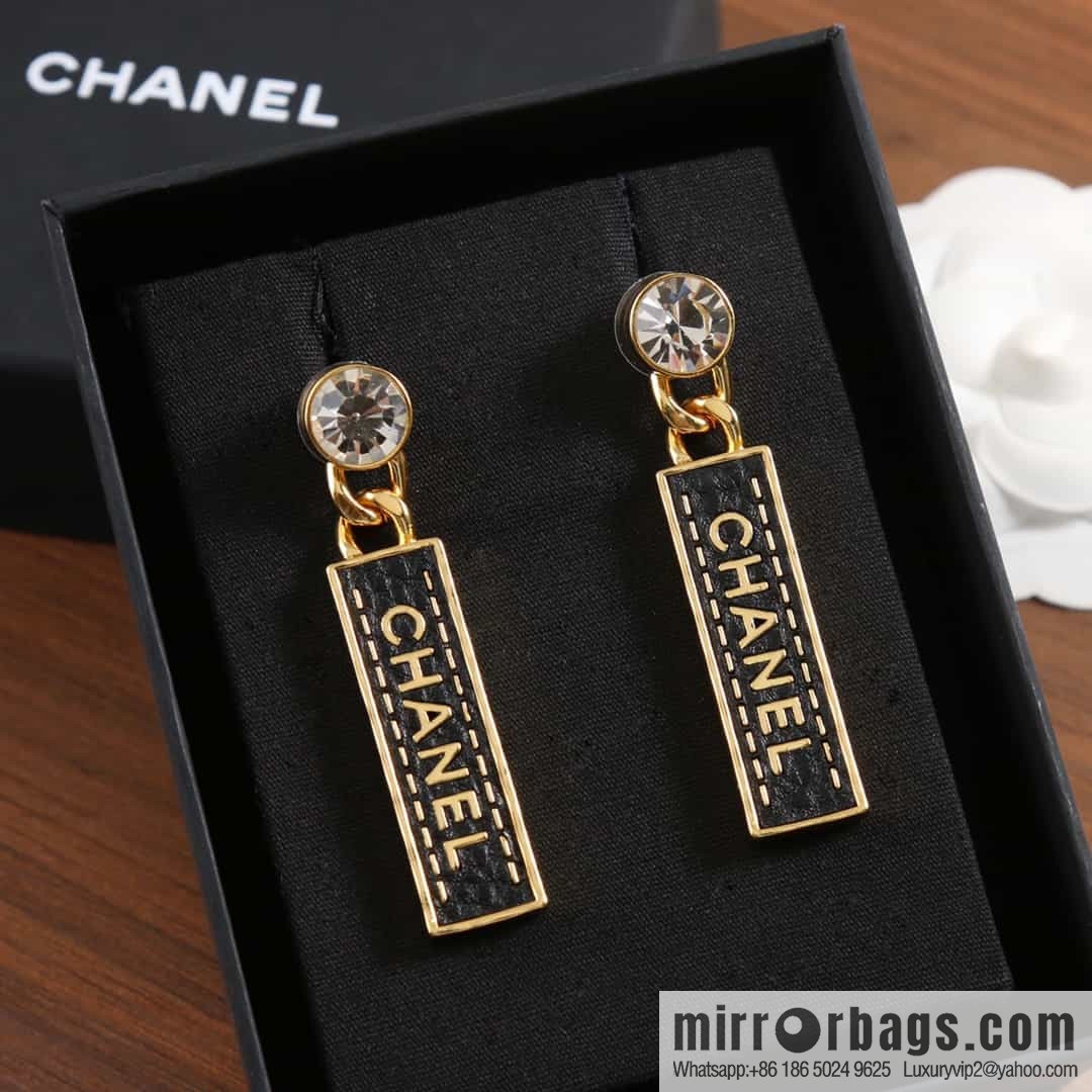 New ☑️ chanel c2 double c black strip leather earrings