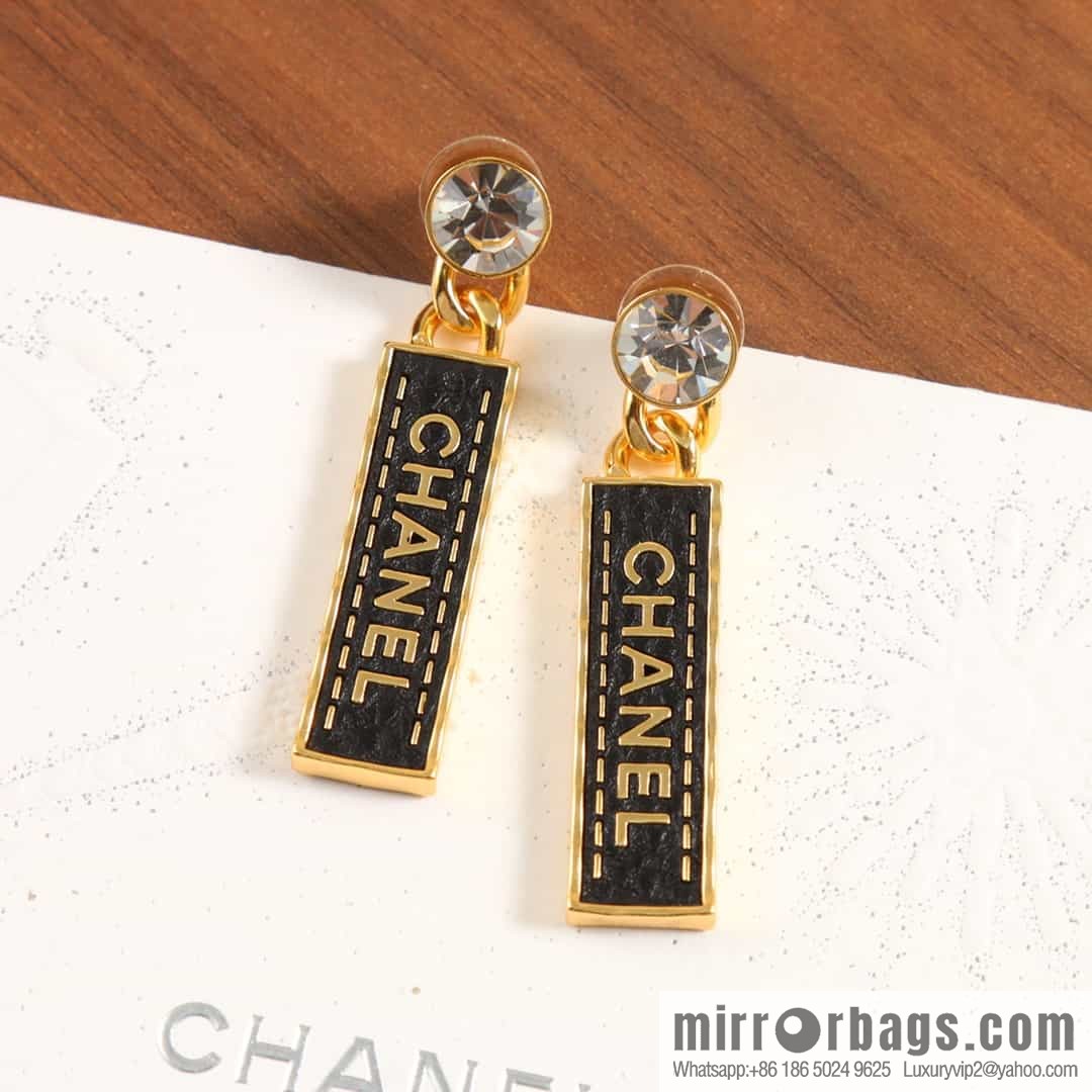 New ☑️ chanel c2 double c black strip leather earrings