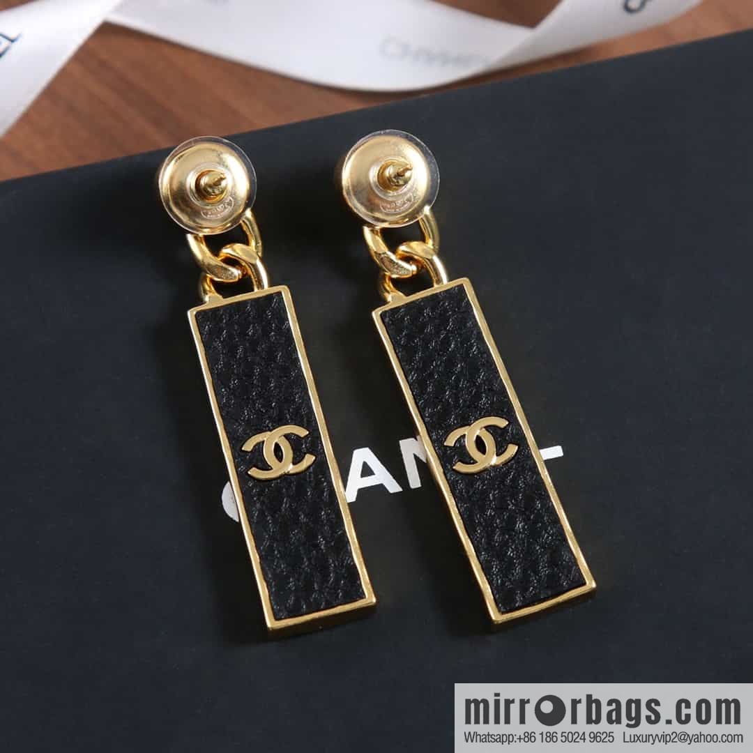 New ☑️ chanel c2 double c black strip leather earrings