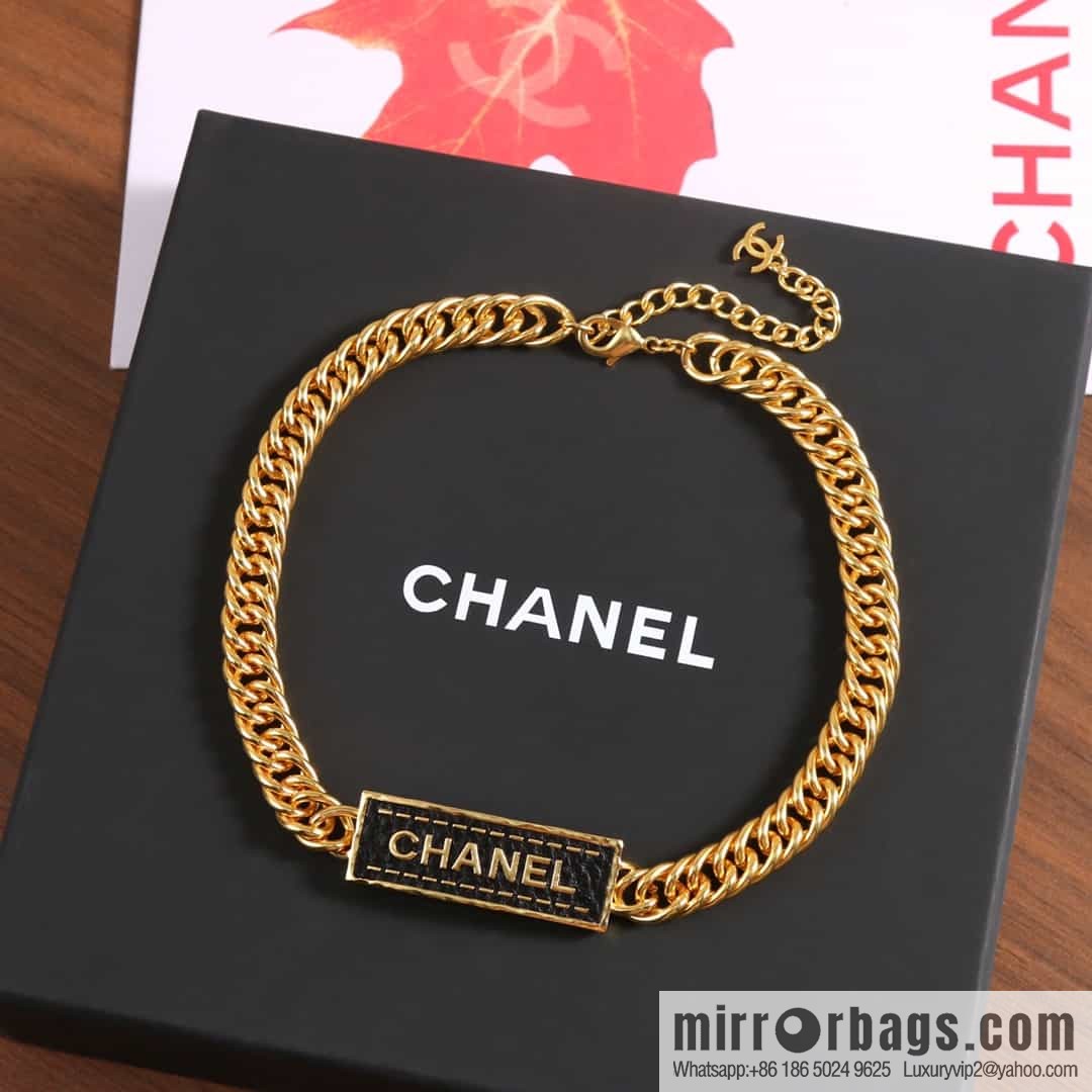 New ☑️ Chanel Double C Black Stripe Leather Necklace Necklace