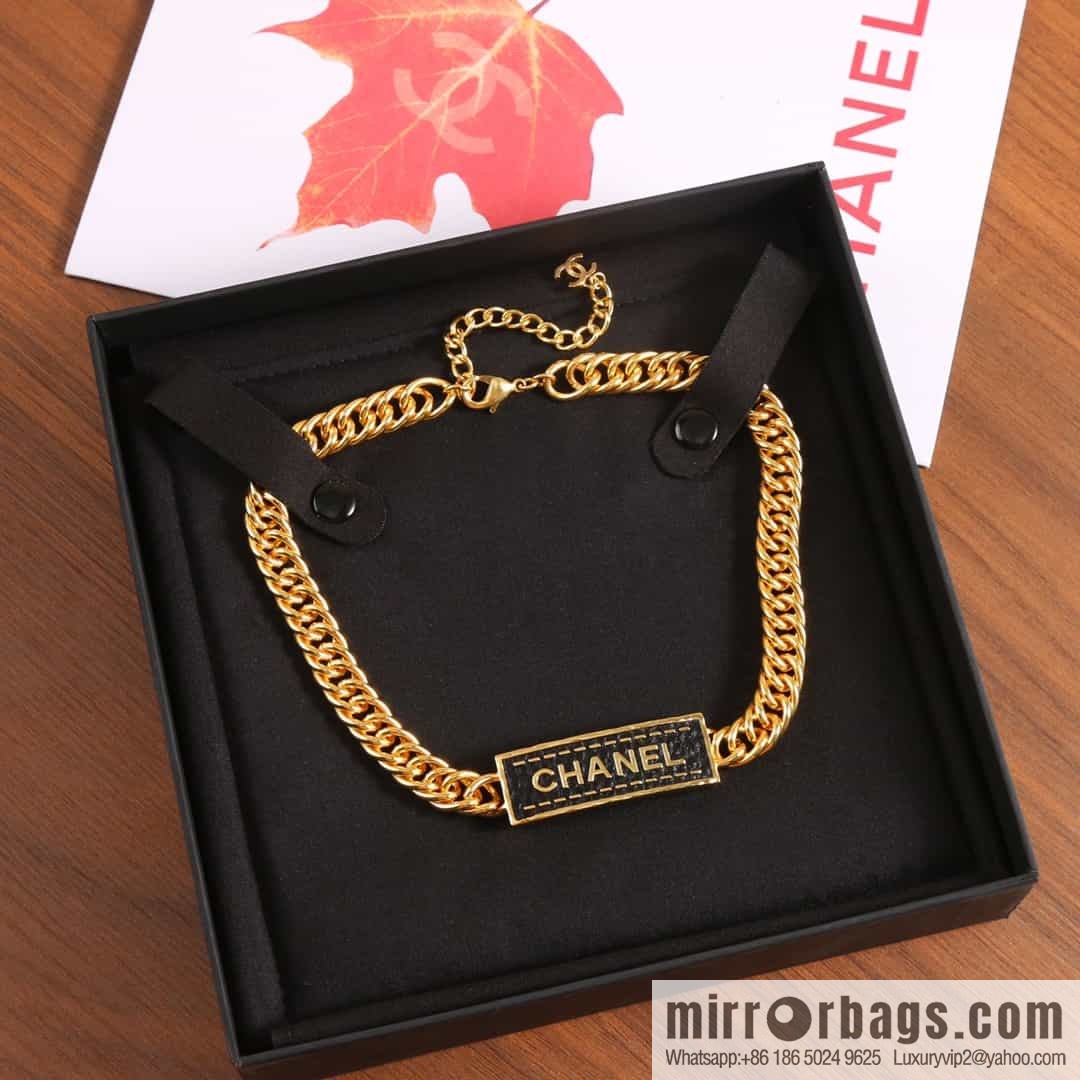 New ☑️ Chanel Double C Black Stripe Leather Necklace Necklace