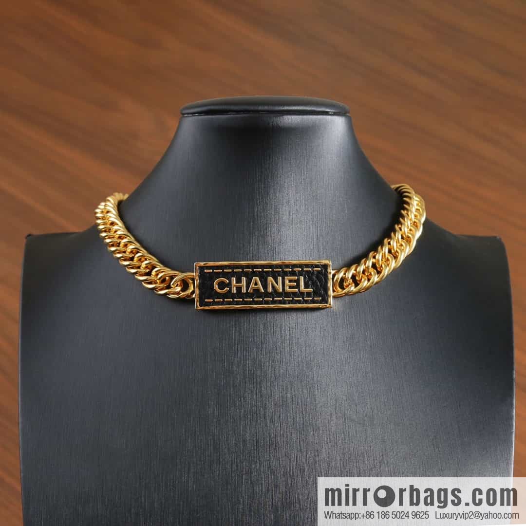 New ☑️ Chanel Double C Black Stripe Leather Necklace Necklace