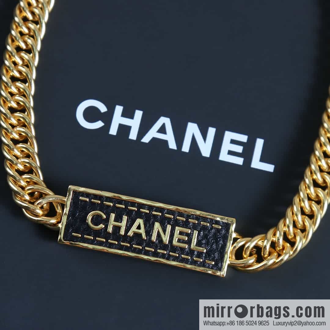 New ☑️ Chanel Double C Black Stripe Leather Necklace Necklace