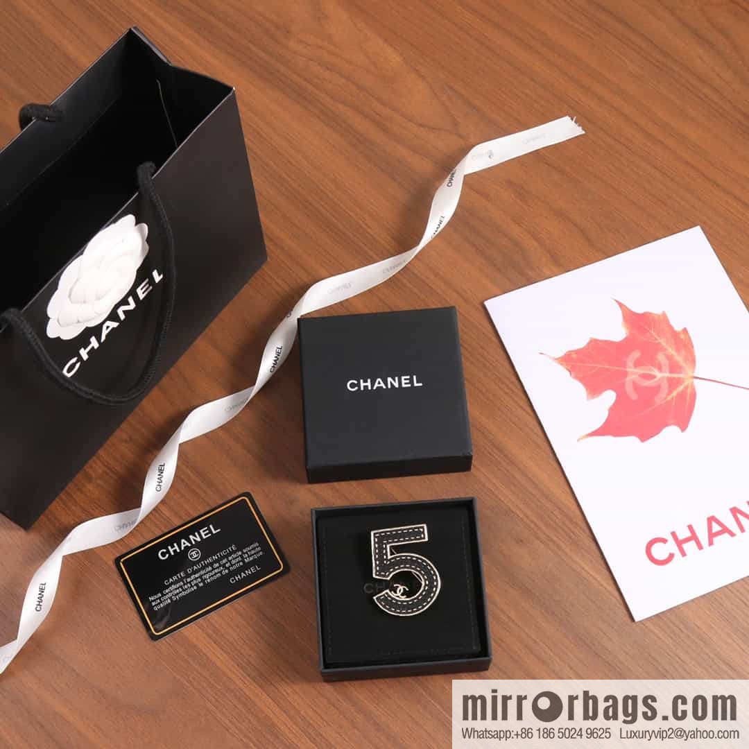 New ☑️ Chanel Double C No. 5 5 Character Black Leather Brooch
